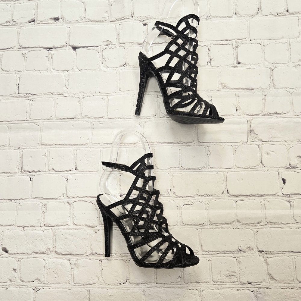 Black Glitter Caged Heels Women's Size 6
